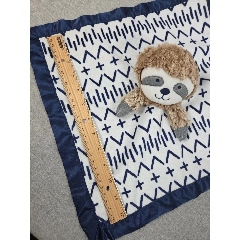 Cloud Island Sloth Plush Lovey Security Blanket Velour Satin Edge & Back Navy